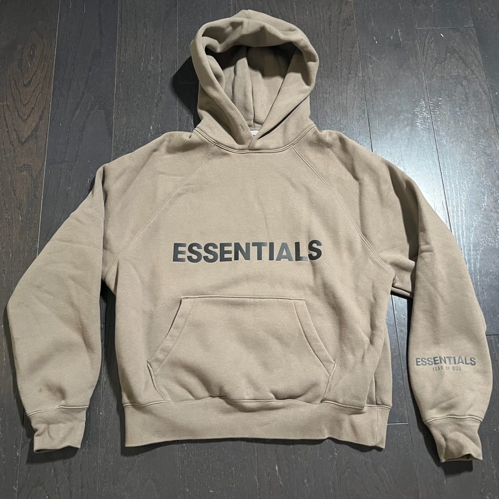 FEAR OF GOD ESSENTIALS in Taupe Pullover Logo Hoodie sweater size XXSmall
